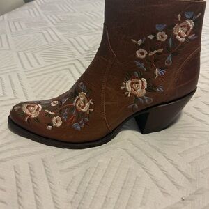 Shyanne Floral Embroidered Tan Ankle Boots